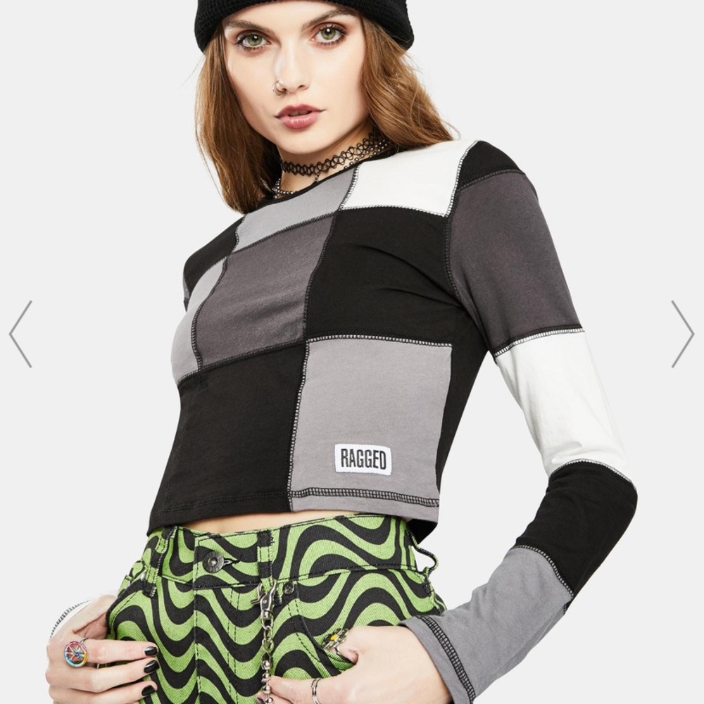 Ragged Jean Patchwork Long Sleeve